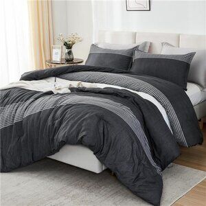 Queen Comforter Set Black White Grey - 3 Pieces Lightweight Summer